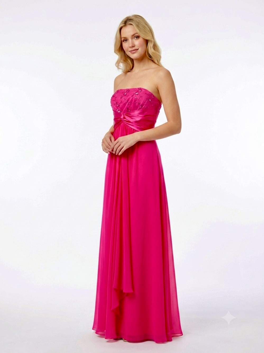 Jessica McClintock Gunne Sax Fuchsia Pink Strapless Embroidered Beaded Gown 9